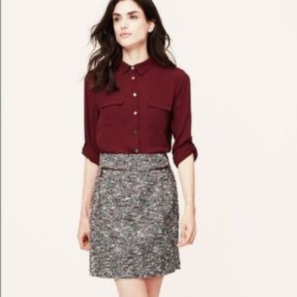 LOFT Burgundy Gray & Ivory Tweed Mini Skirt 2P EUC - Picture 10 of 10